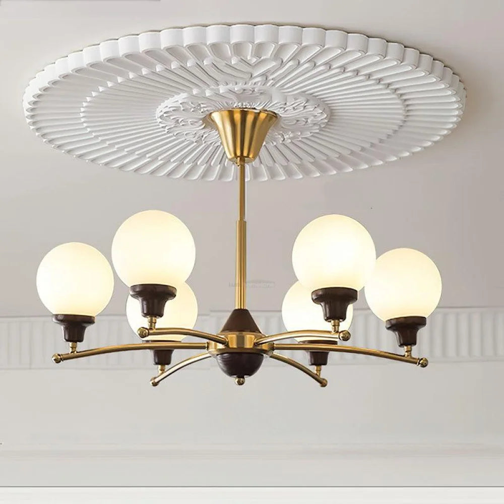 Walnut Glass Ball Chandelier ∅ 21.6″ 6 Heads Size: ∅ 27.6″ x H 17.7″ / Dia 70cm x H 45cm / Gold Chandelier