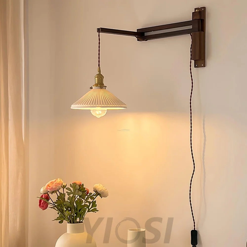 Walnut Swing Arm Wall Sconce - Swing Arm Sconce, Wood-1-Yiosilamp