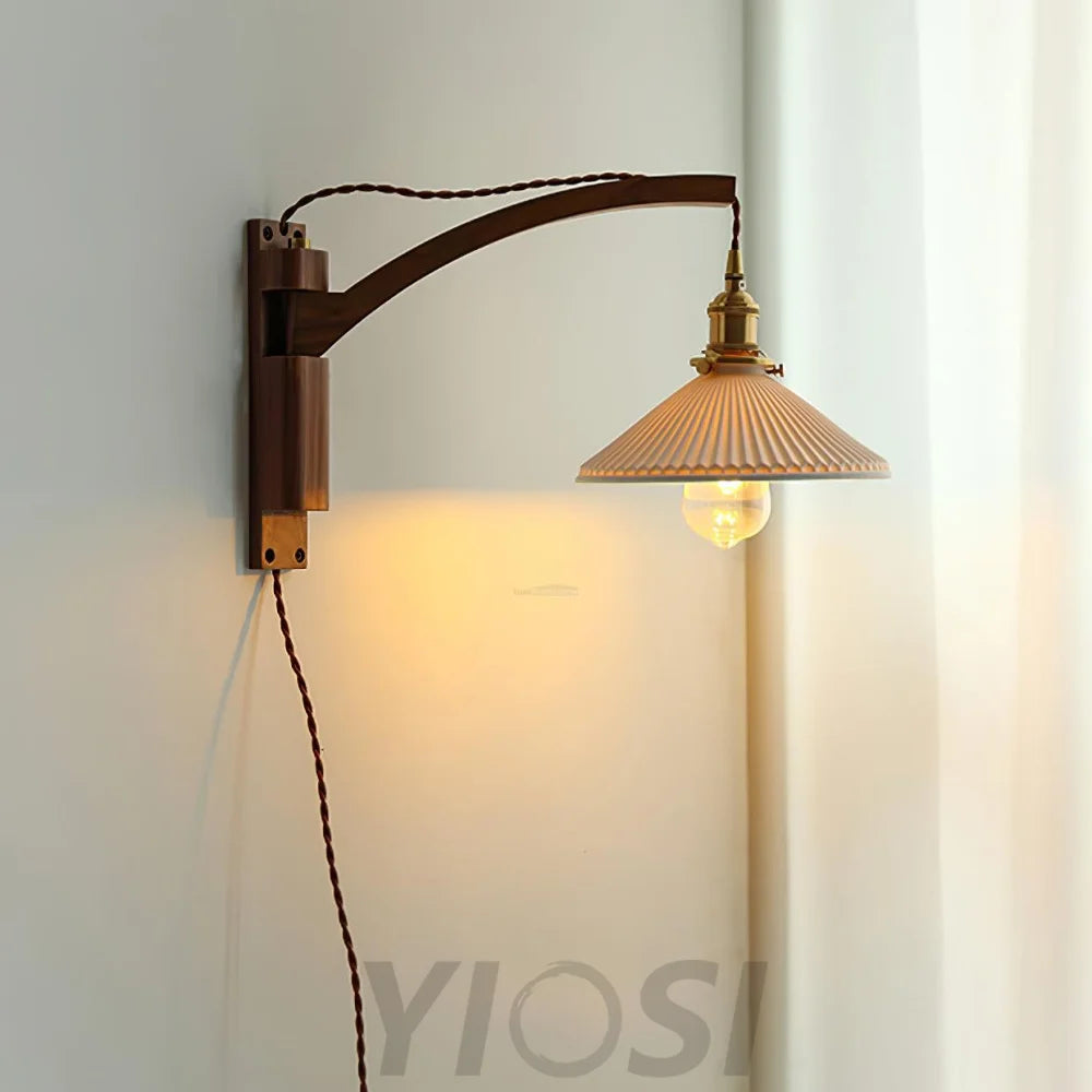 Walnut Swing Arm Wall Sconce - Swing Arm Sconce, Wood-1-Yiosilamp