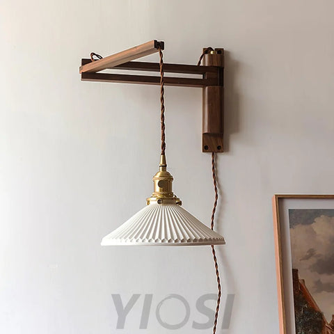 Walnut Swing Arm Wall Sconce - Swing Arm Sconce, Wood-1-Yiosilamp