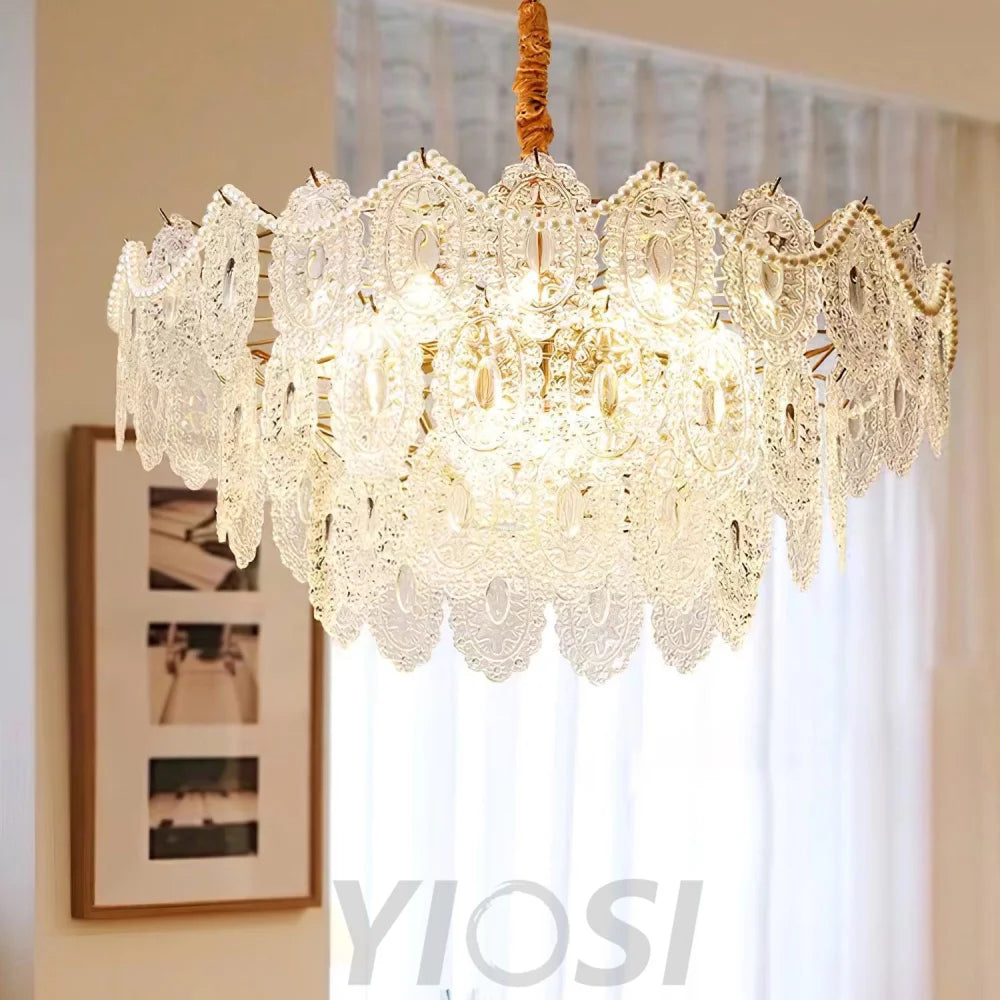 Wave Pearl Style Chandelier - Cylinder-1-Yiosilamp