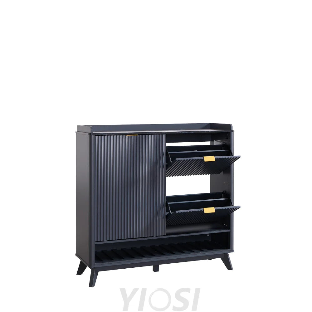 White Fluted Shoe Storage Cabinet - Organizer for Entryway Dark Grey