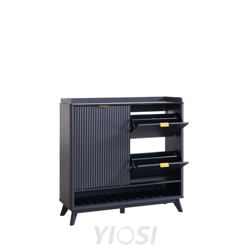 White Fluted Shoe Storage Cabinet - Organizer for Entryway Dark Grey