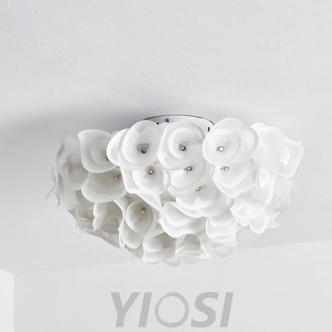 White Hydrangea Round Ceiling Lamp - Flush Mounts, Plastomer-1-Yiosilamp