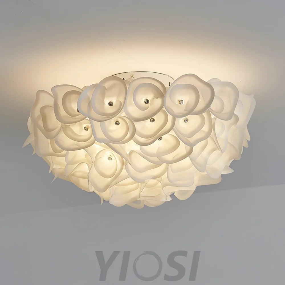 White Hydrangea Round Ceiling Lamp - Flush Mounts, Plastomer-1-Yiosilamp