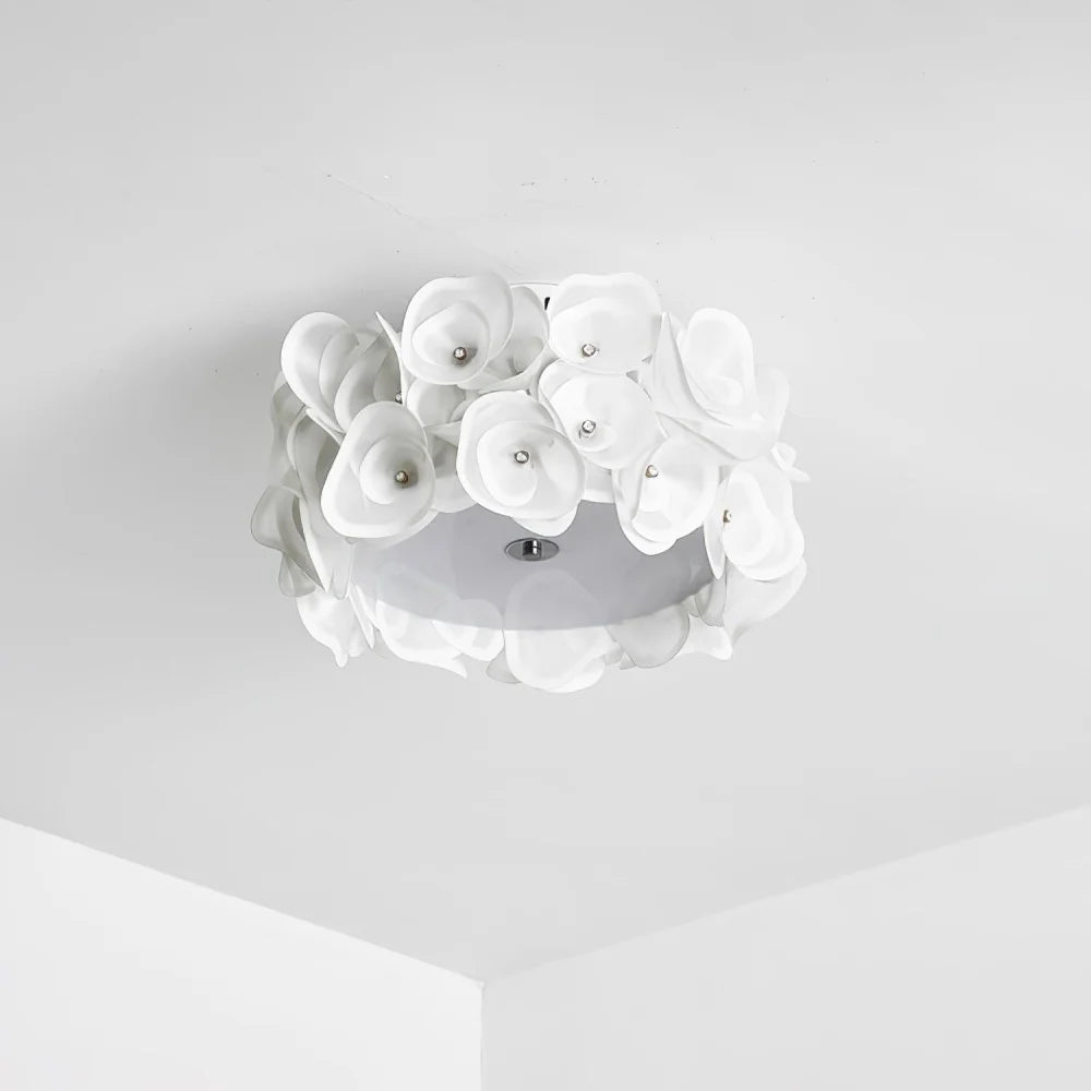 White Hydrangea Round Ceiling Lamp - Flush Mounts, Plastomer-1-Yiosilamp