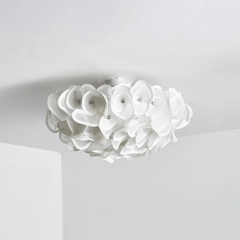 White Hydrangea Round Ceiling Lamp - Flush Mounts, Plastomer-1-Yiosilamp