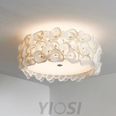 White Hydrangea Round Ceiling Lamp - Flush Mounts, Plastomer-1-Yiosilamp