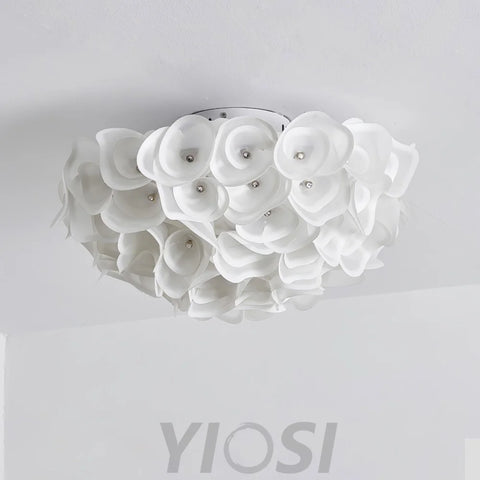 White Hydrangea Round Ceiling Lamp - Flush Mounts, Plastomer-1-Yiosilamp