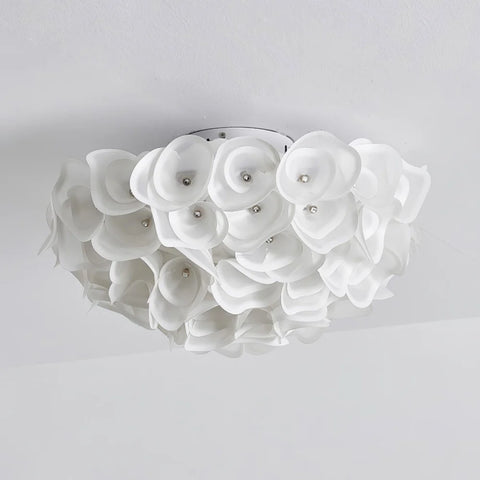 White Hydrangea Round Ceiling Lamp - Flush Mounts, Plastomer-1-Yiosilamp