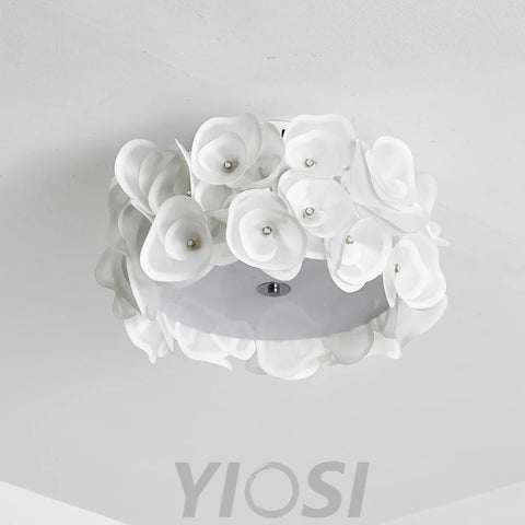 White Hydrangea Round Ceiling Lamp - Flush Mounts, Plastomer-1-Yiosilamp