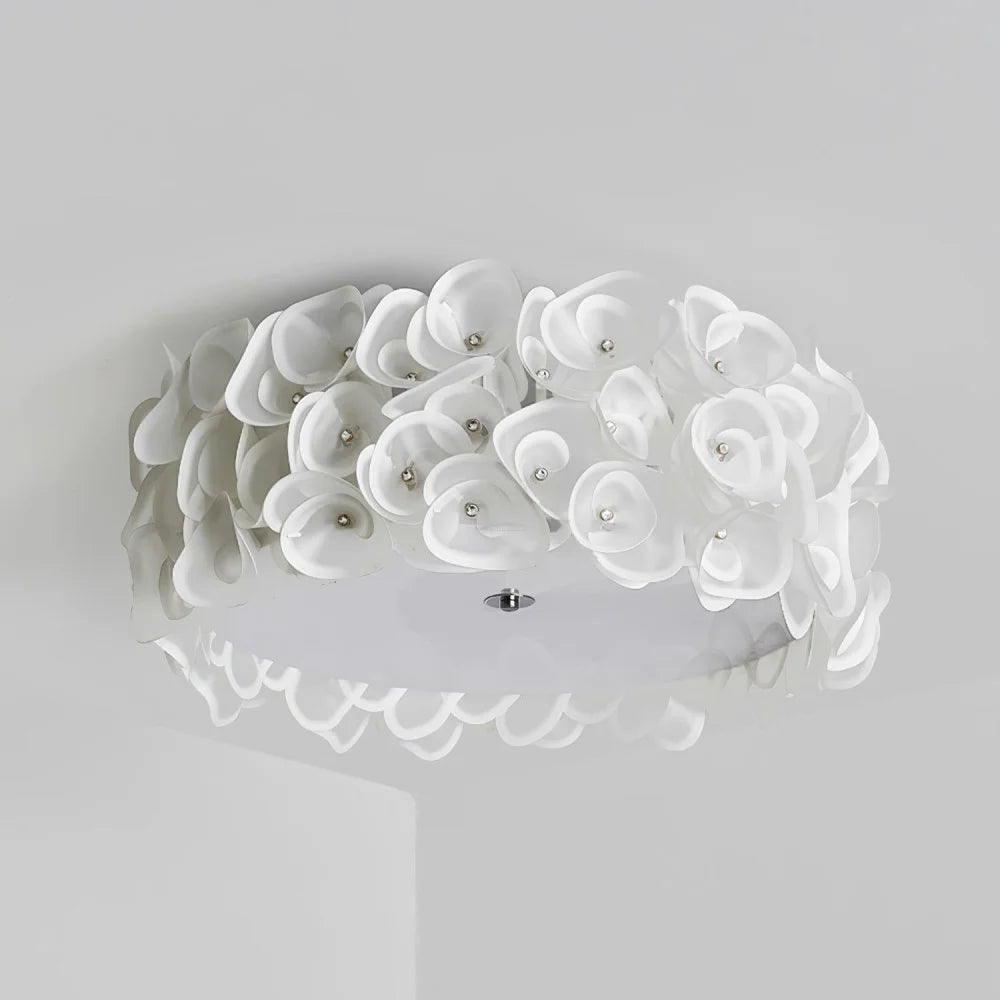 White Hydrangea Round Ceiling Lamp - Flush Mounts, Plastomer-1-Yiosilamp