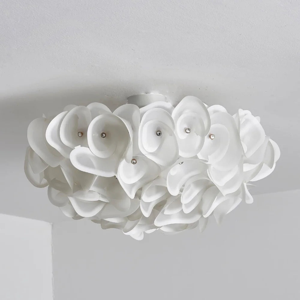 White Hydrangea Round Ceiling Lamp - Flush Mounts, Plastomer-1-Yiosilamp