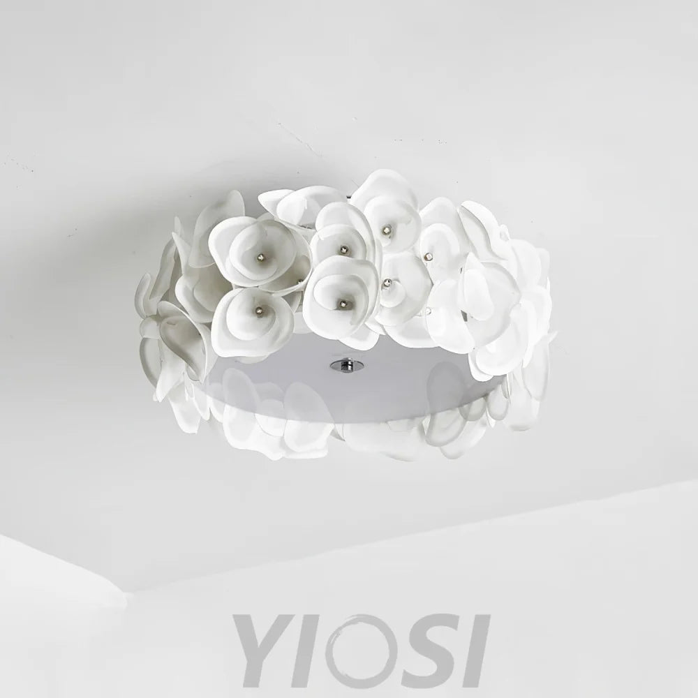 White Hydrangea Round Ceiling Lamp - Flush Mounts, Plastomer-1-Yiosilamp