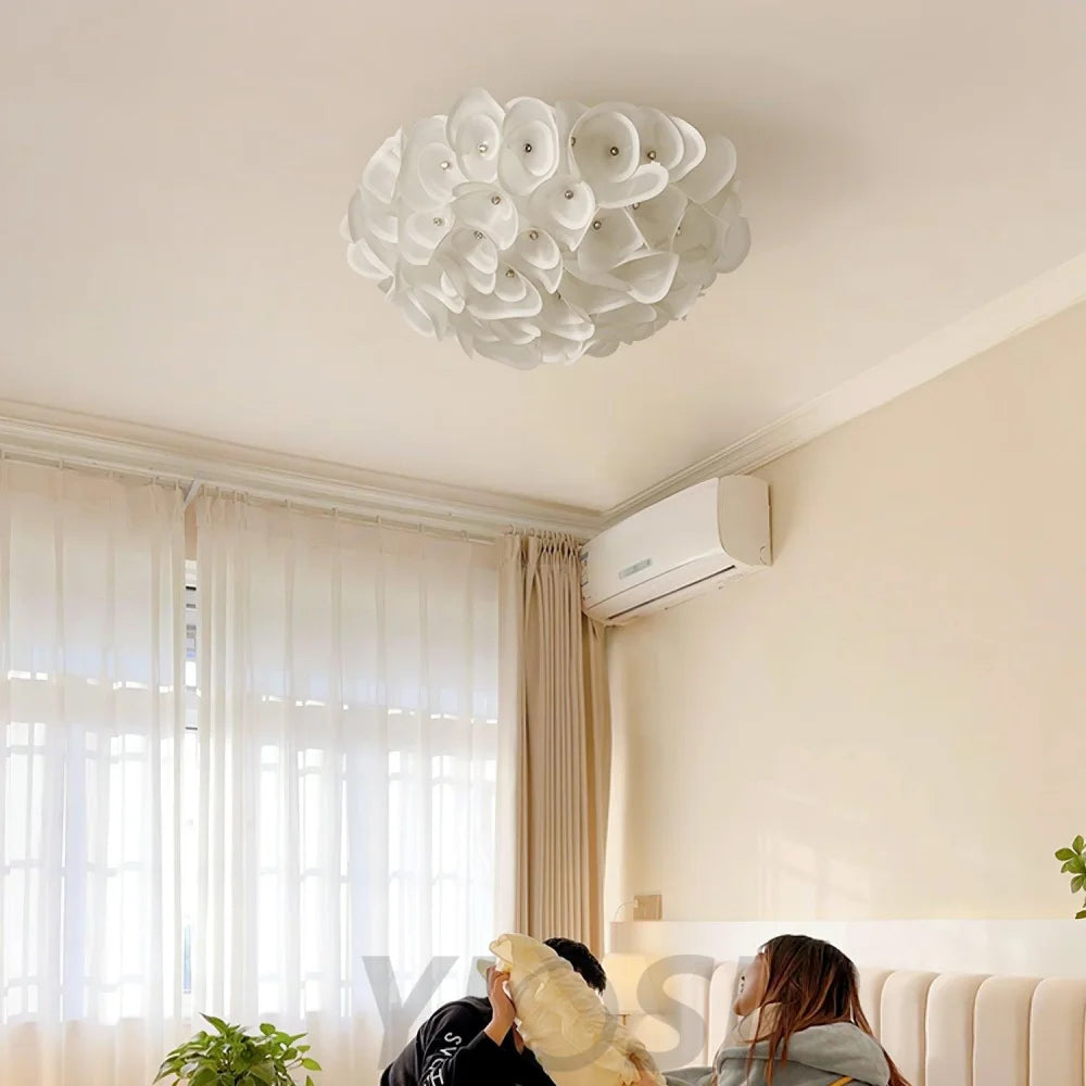 White Hydrangea Round Ceiling Lamp - Flush Mounts, Plastomer-1-Yiosilamp