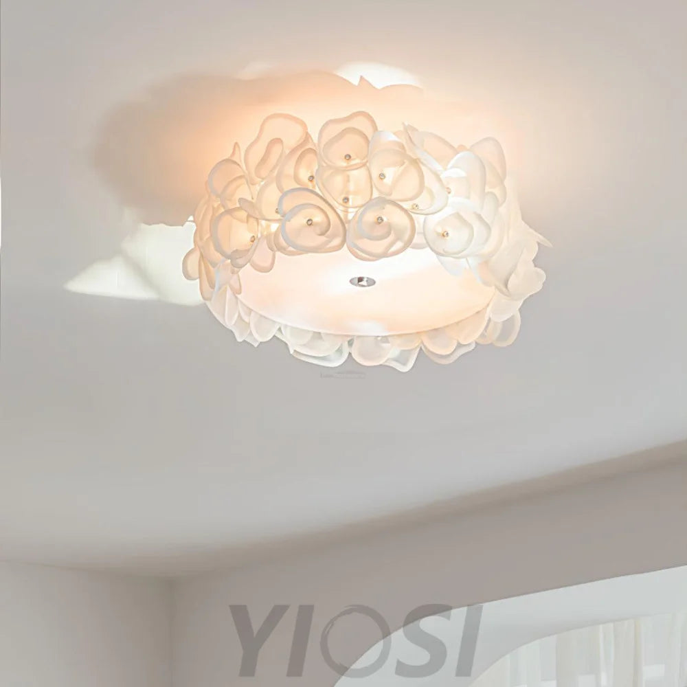 White Hydrangea Round Ceiling Lamp - Flush Mounts, Plastomer-1-Yiosilamp