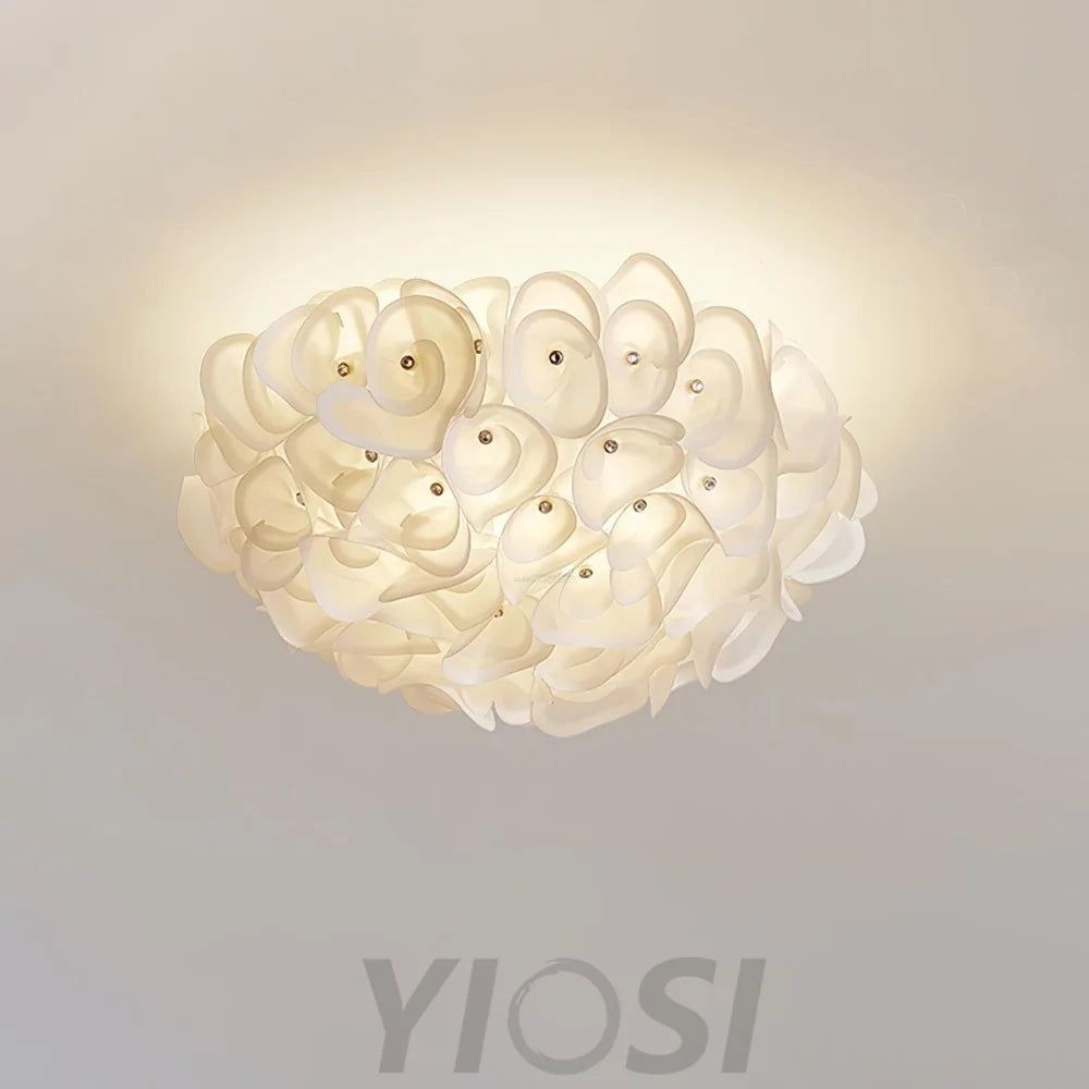 White Hydrangea Round Ceiling Lamp - Flush Mounts, Plastomer-1-Yiosilamp