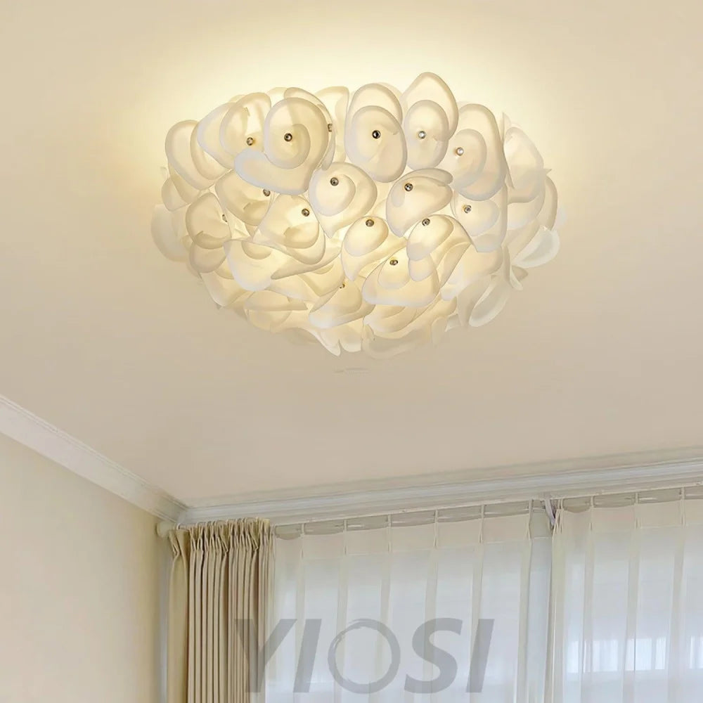 White Hydrangea Round Ceiling Lamp - Flush Mounts, Plastomer-1-Yiosilamp