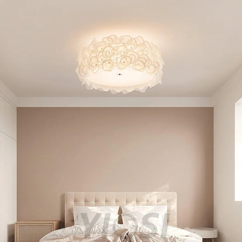 White Hydrangea Round Ceiling Lamp - Flush Mounts, Plastomer-1-Yiosilamp