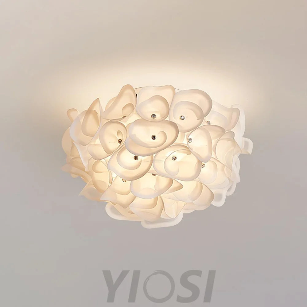 White Hydrangea Round Ceiling Lamp - Flush Mounts, Plastomer-1-Yiosilamp