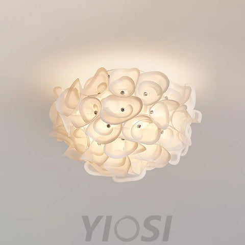 White Hydrangea Round Ceiling Lamp - Flush Mounts, Plastomer-1-Yiosilamp