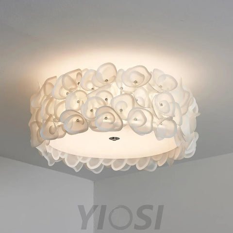 White Hydrangea Round Ceiling Lamp - Flush Mounts, Plastomer-1-Yiosilamp