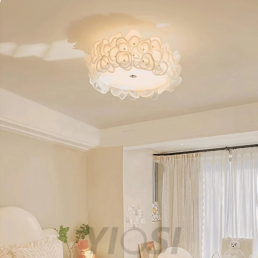 White Hydrangea Round Ceiling Lamp - Flush Mounts, Plastomer-1-Yiosilamp