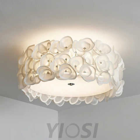 White Hydrangea Round Ceiling Lamp - Flush Mounts, Plastomer-1-Yiosilamp