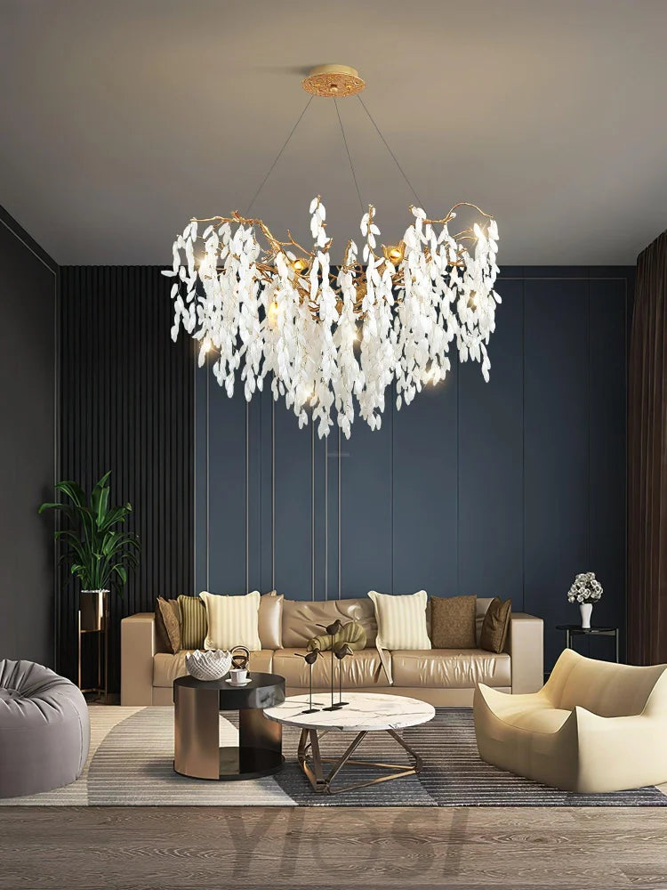 White Jade Branch Brass Round Chandelier Chandelier