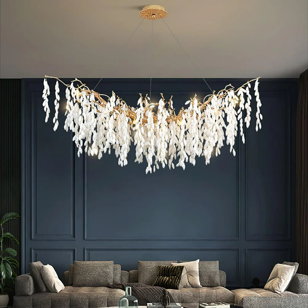 White Jade Branch Brass Round Chandelier Chandelier