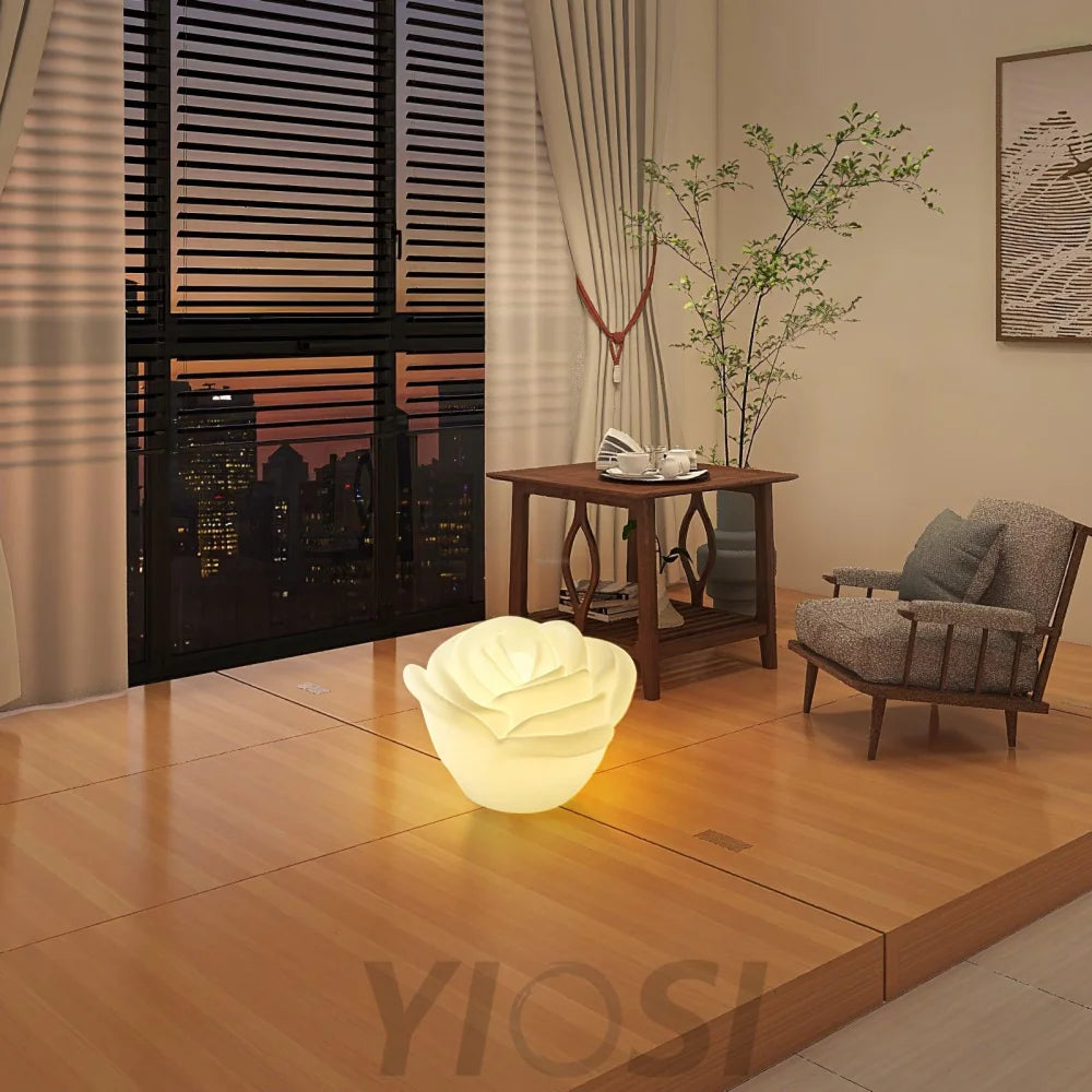 White Rose Shaped Table Lamp - Wave-1-Yiosilamp