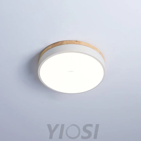 White Round Wooden Ceiling Light - Flush Mounts, Wood, Wood & White-1-Yiosilamp