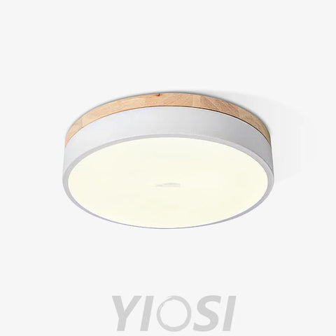 White Round Wooden Ceiling Light - Flush Mounts, Wood, Wood & White-1-Yiosilamp