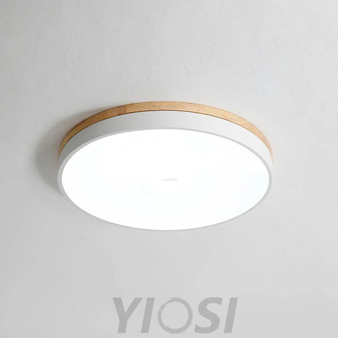 White Round Wooden Ceiling Light - Flush Mounts, Wood, Wood & White-1-Yiosilamp