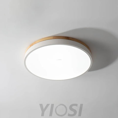 White Round Wooden Ceiling Light - Flush Mounts, Wood, Wood & White-1-Yiosilamp