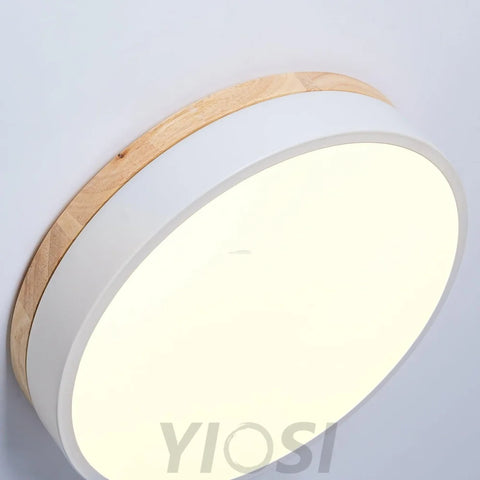 White Round Wooden Ceiling Light - Flush Mounts, Wood, Wood & White-1-Yiosilamp