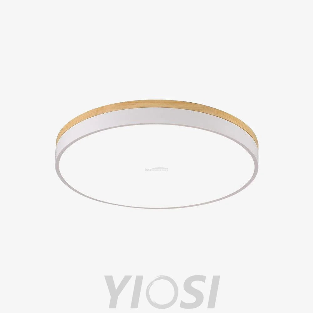 White Round Wooden Ceiling Light - Flush Mounts, Wood, Wood & White-1-Yiosilamp