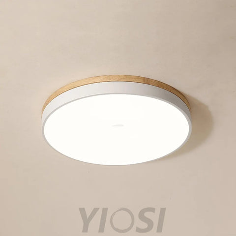 White Round Wooden Ceiling Light - Flush Mounts, Wood, Wood & White-1-Yiosilamp