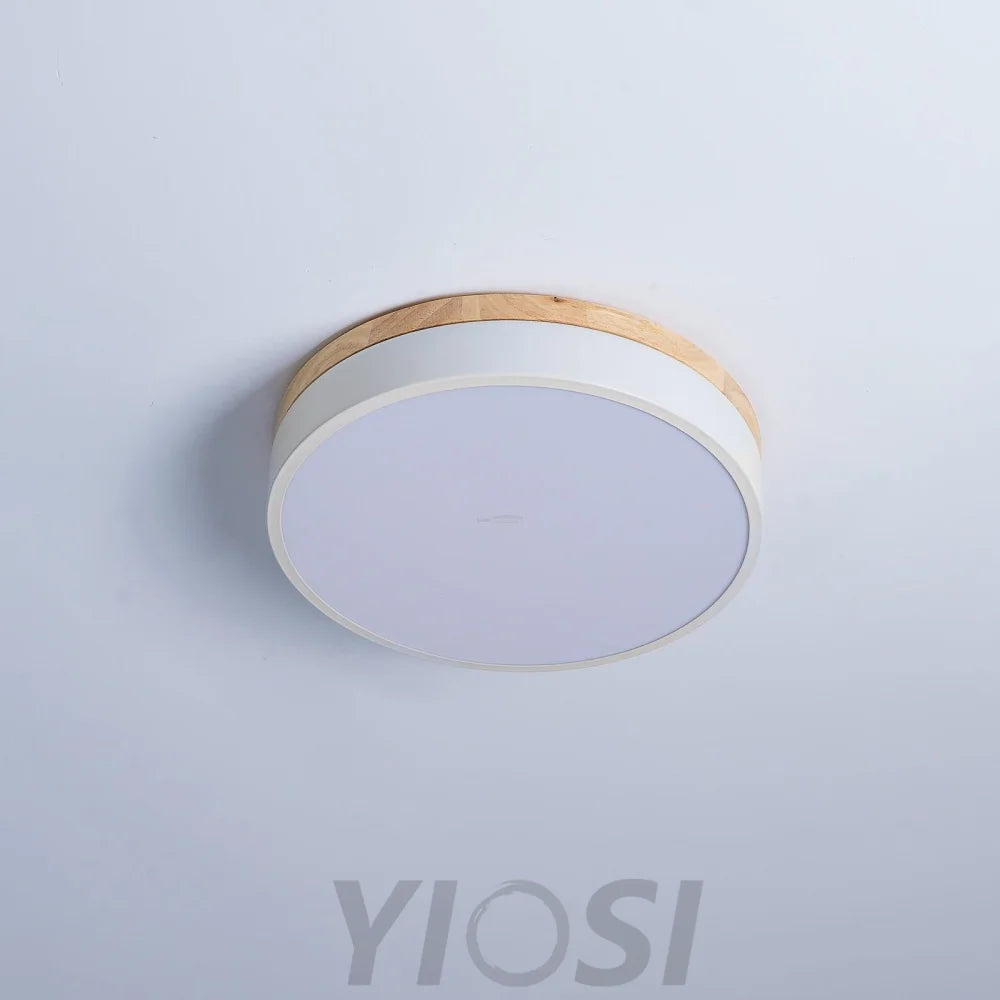 White Round Wooden Ceiling Light - Flush Mounts, Wood, Wood & White-1-Yiosilamp