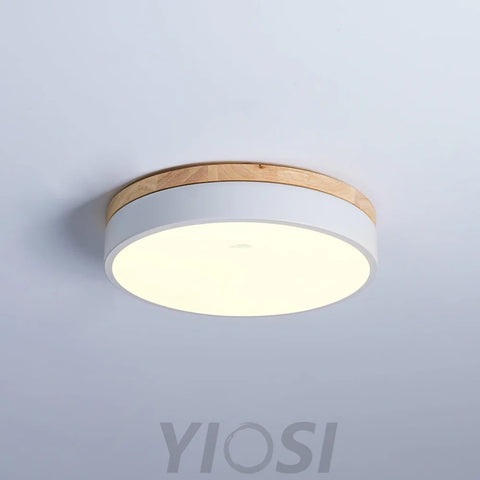 White Round Wooden Ceiling Light - Flush Mounts, Wood, Wood & White-1-Yiosilamp