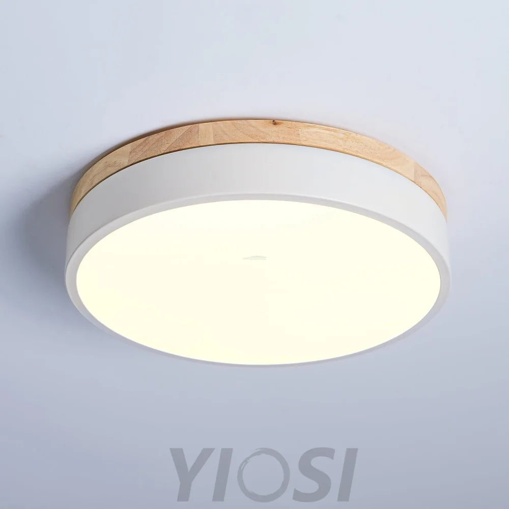 White Round Wooden Ceiling Light - Flush Mounts, Wood, Wood & White-1-Yiosilamp