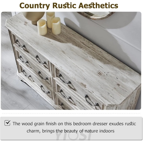 Wide Rustic Farmhouse 6-Drawer Dresser | Distressed White Wood