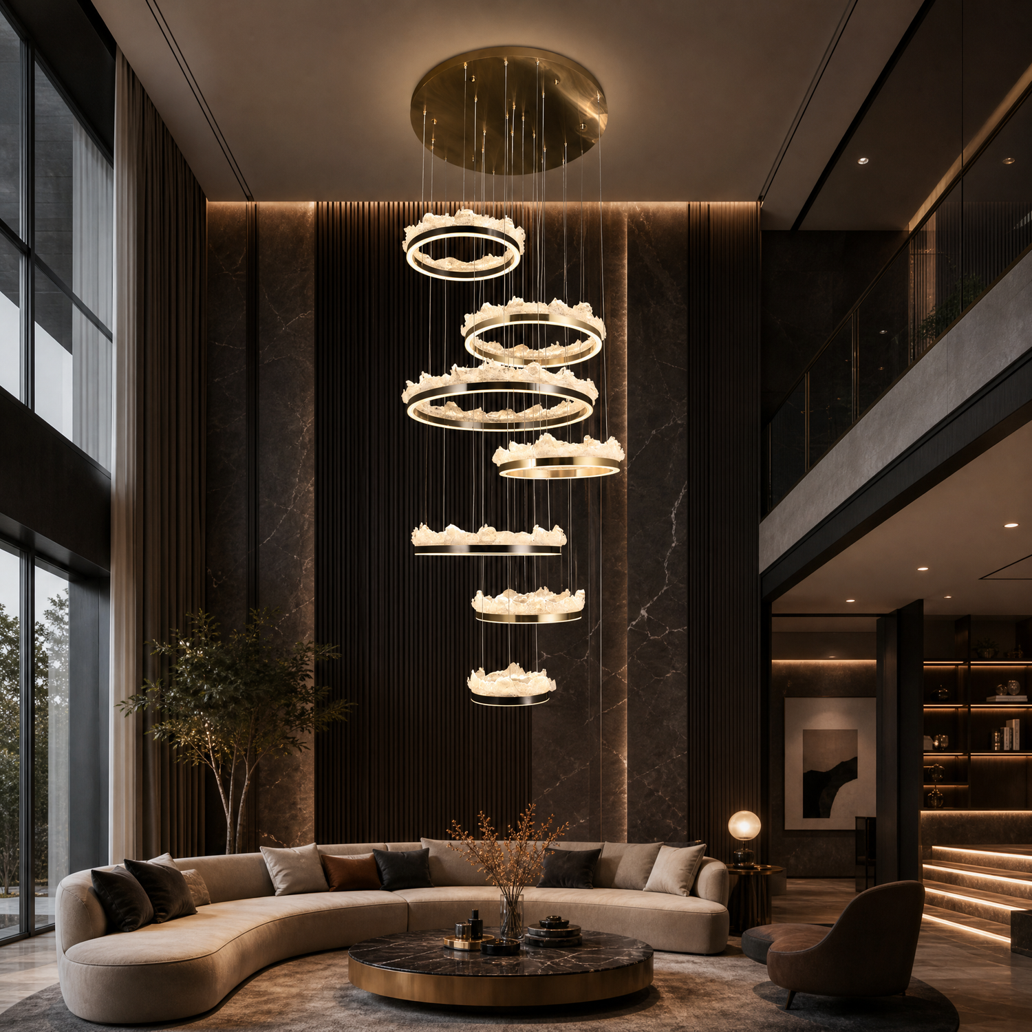 Wind & Wave Modern Sculptural Ring Chandelier - scene