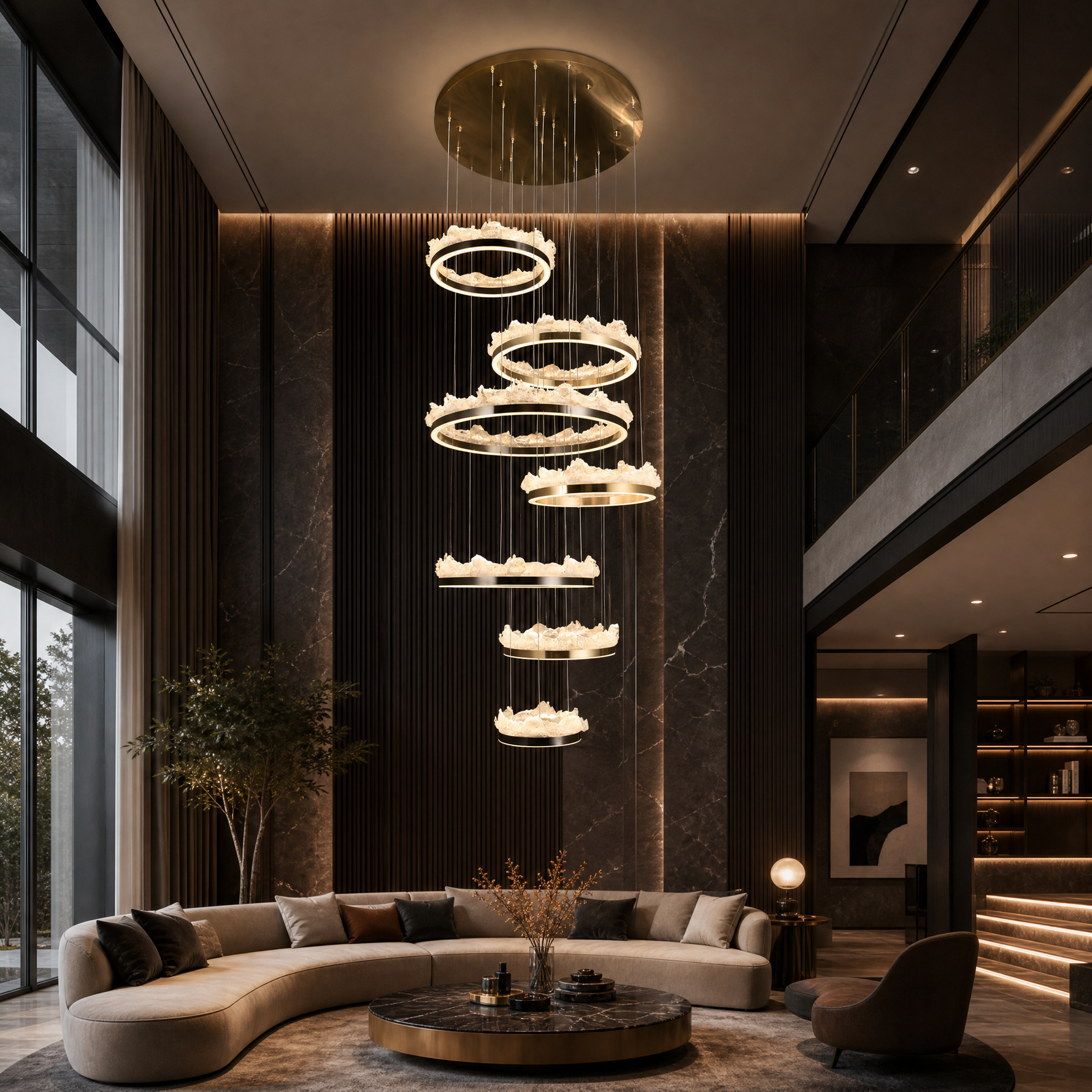 Wind & Wave Modern Sculptural Ring Chandelier - scene