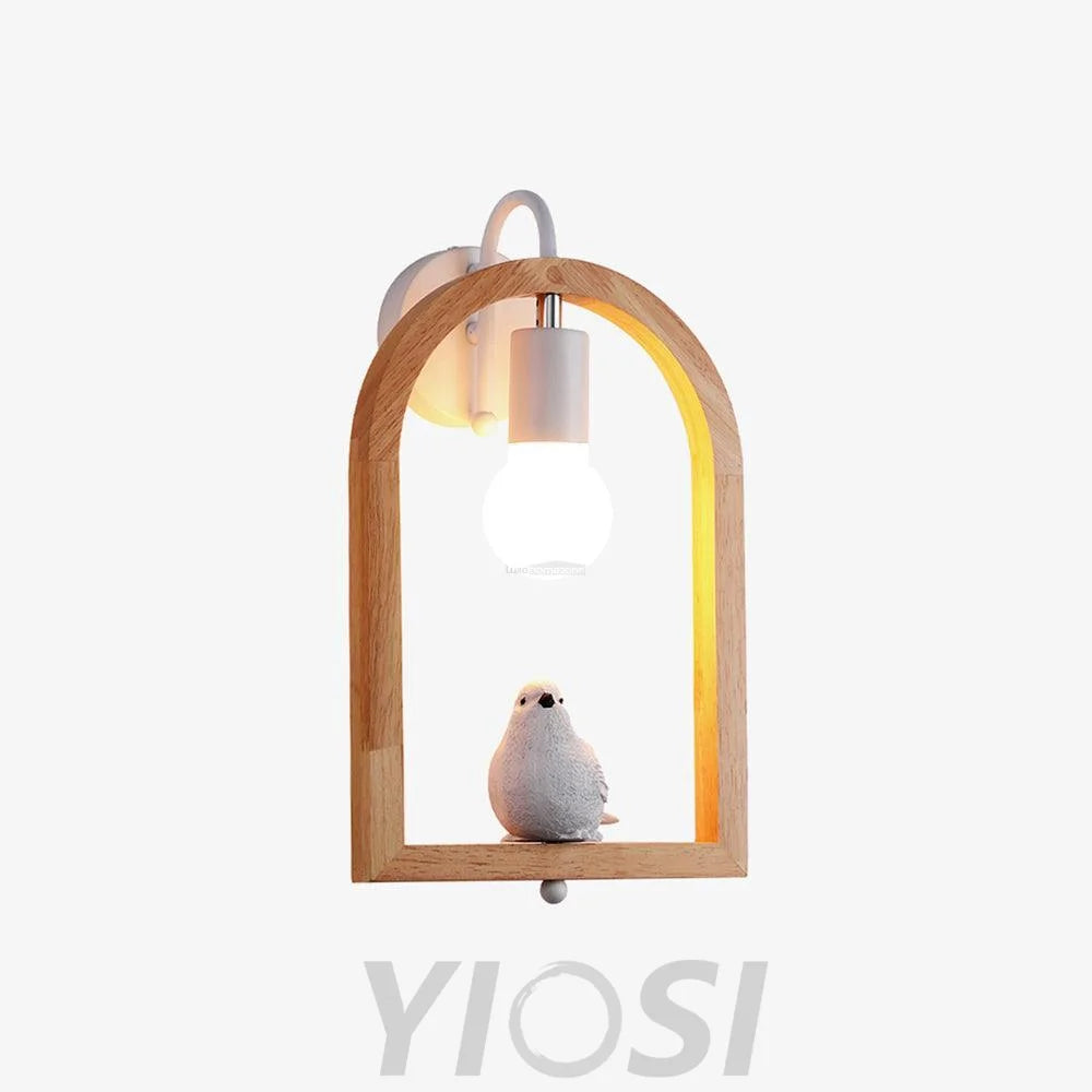 Wood Bird Resin Wall Sconce - Wood, Wooden-1-Yiosilamp