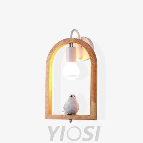 Wood Bird Resin Wall Sconce - Wood, Wooden-1-Yiosilamp