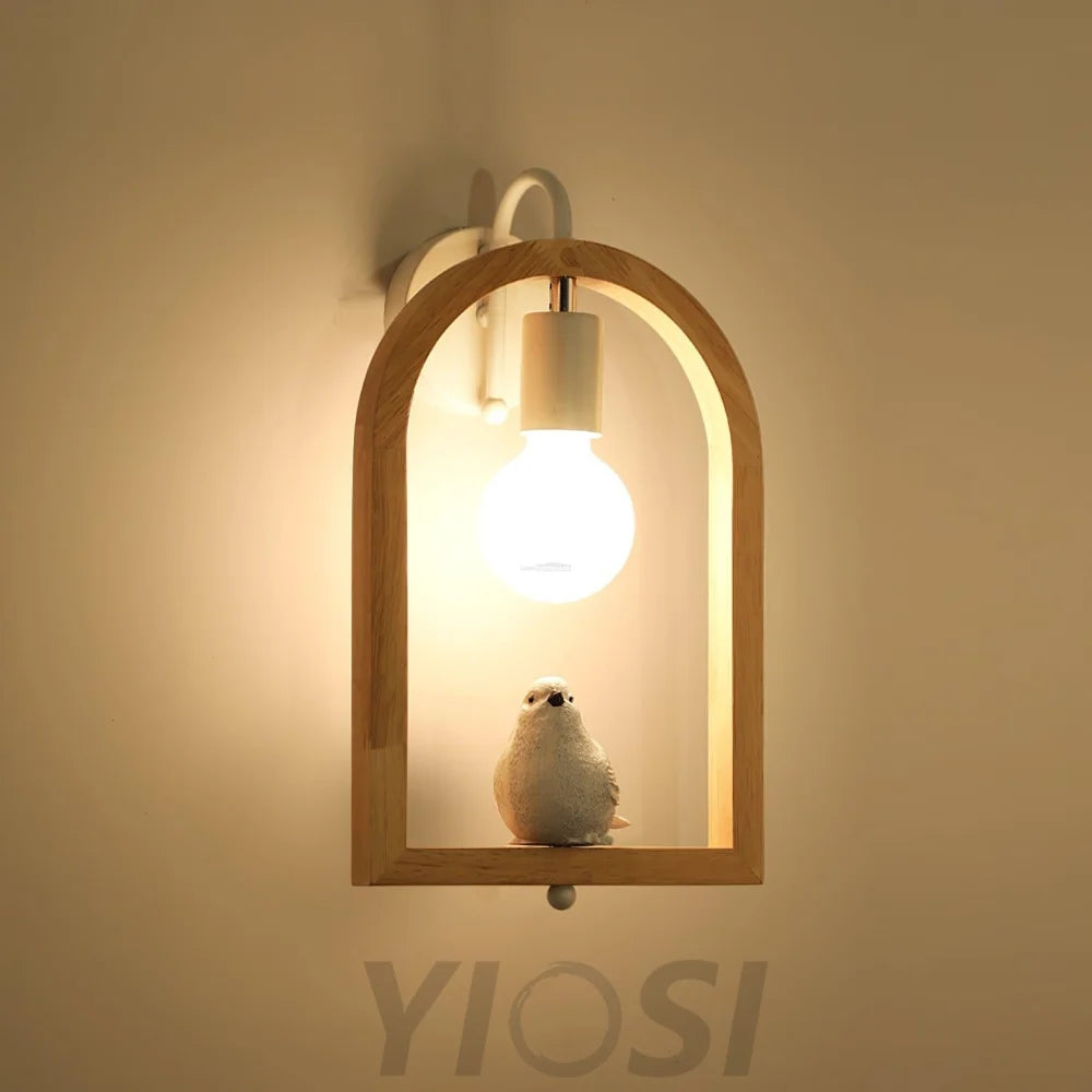 Wood Bird Resin Wall Sconce - Wood, Wooden-1-Yiosilamp