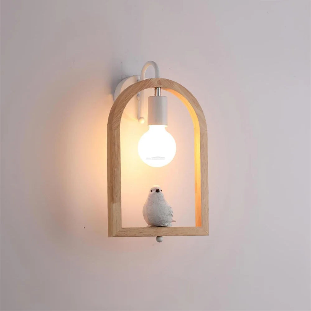 Wood Bird Resin Wall Sconce - Wood, Wooden-1-Yiosilamp