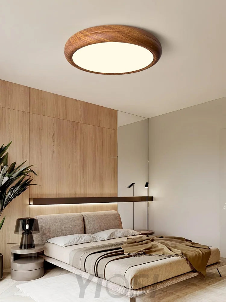 Wood Grain Round Type Ceiling Lamp - Flush Mounts, Wood-1-Yiosilamp