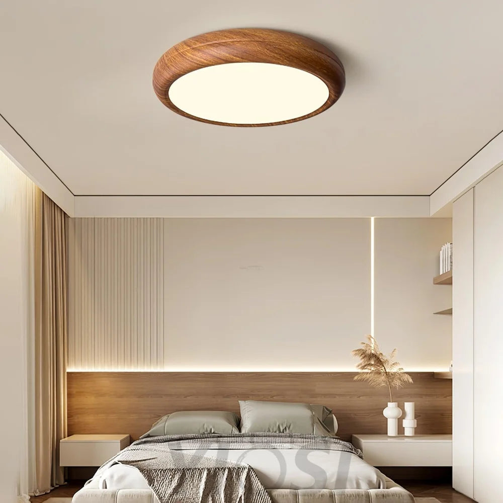 Wood Grain Round Type Ceiling Lamp - Flush Mounts, Wood-1-Yiosilamp